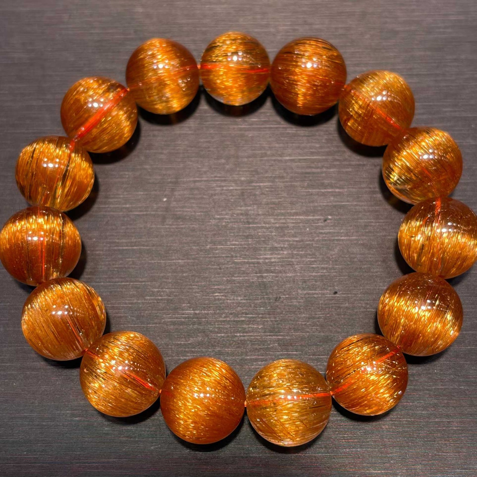 15MM TOP Natural Copper Rutilated Quartz Crystal Bracelet Luck Healing Jewelry