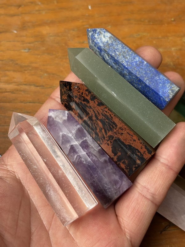 Set of 7 Chakra Healing Crystal Wands Point Faceted Prism Bars for Reiki Chakra