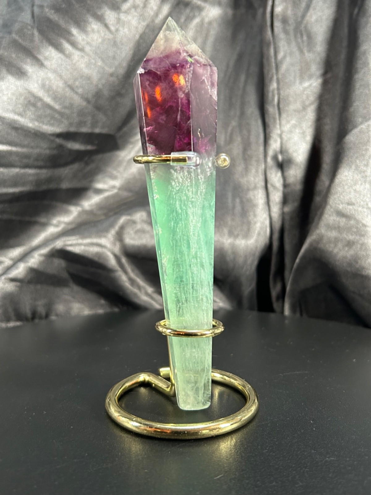 6″ Rainbow Fluorite Wand With Metal Stand 6oz (170 grams)