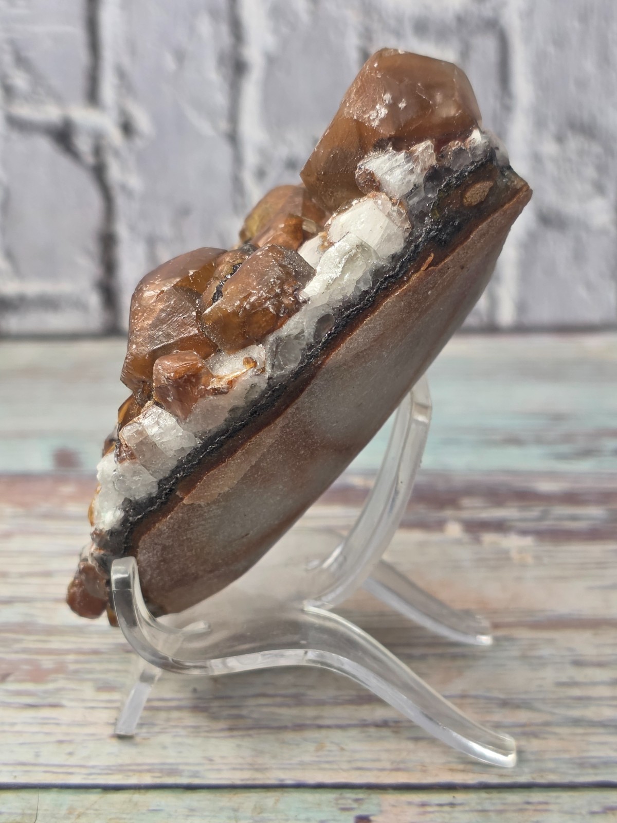 Natural Chocolate Calcite Crystal Cluster on Quartz Ojuela Mine Mexico 198.36g