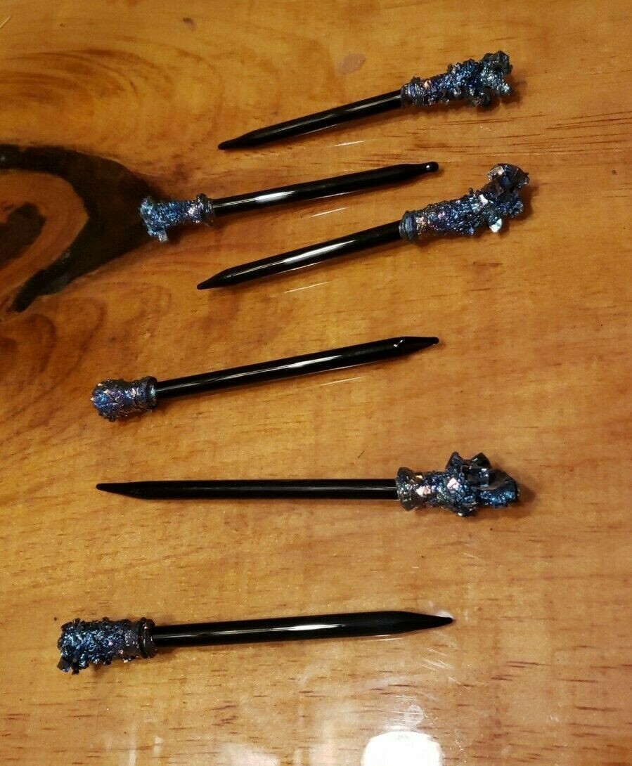 Bismuth Crystal attached to Glass Dabber/Hair Pin/ Tea Stirrer 
