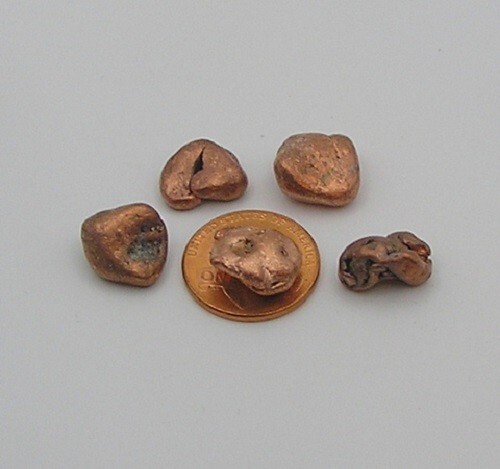 Native Natural Copper Nuggets, Caledonia Mine, Michigan, 5 Pieces, .573 Ounces