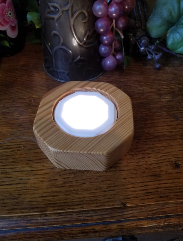 LED Lighted Wood Display Base Color Changing Cordless Octagon Stand