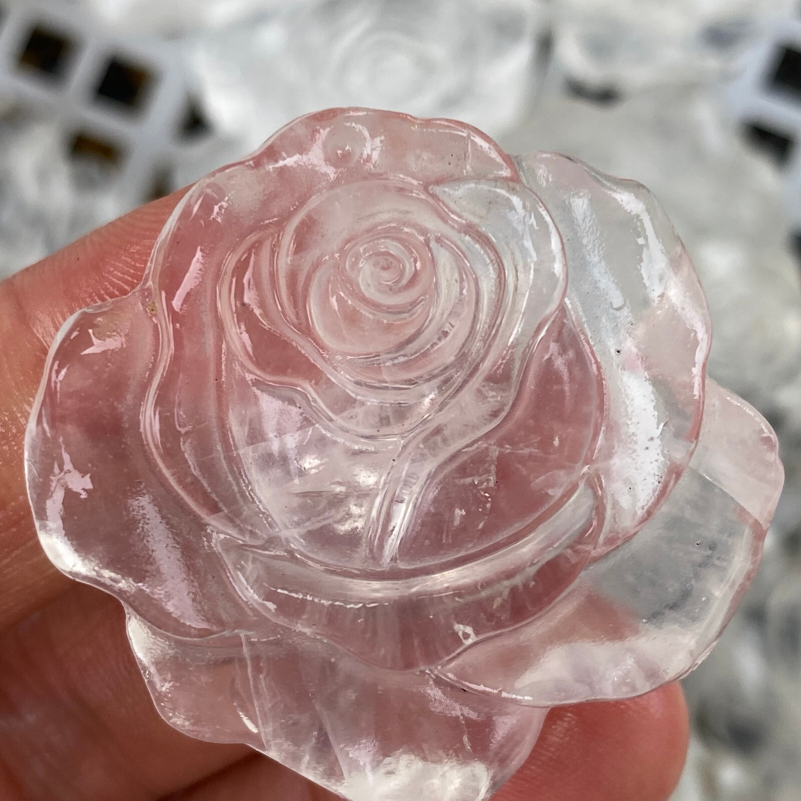 Natural clear quartz roses flowers skull hand carved reiki Healing 1pc