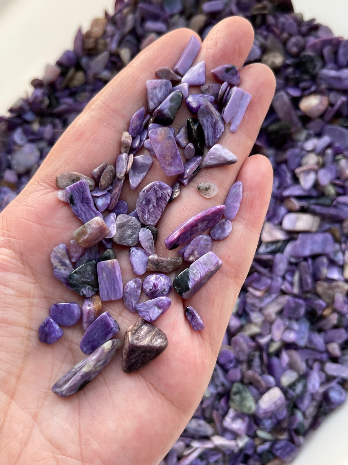 Grade A++ Charoite Semi Tumbled Gemstone Mini Chips 4 -13mm, Wholesale Bulk Lot
