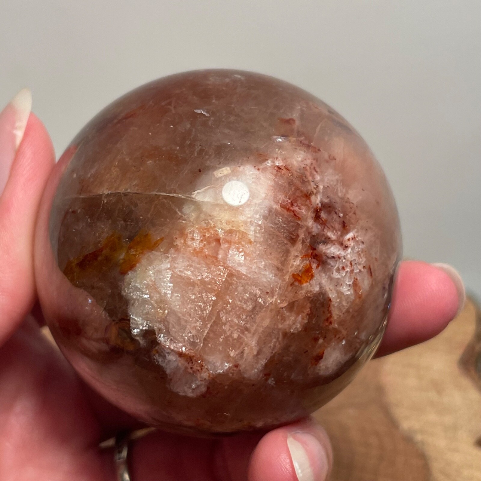 **No Stand** Quartz Sphere Blue Flash! Slightly Smoky Hematoid Flowers 263 Gram