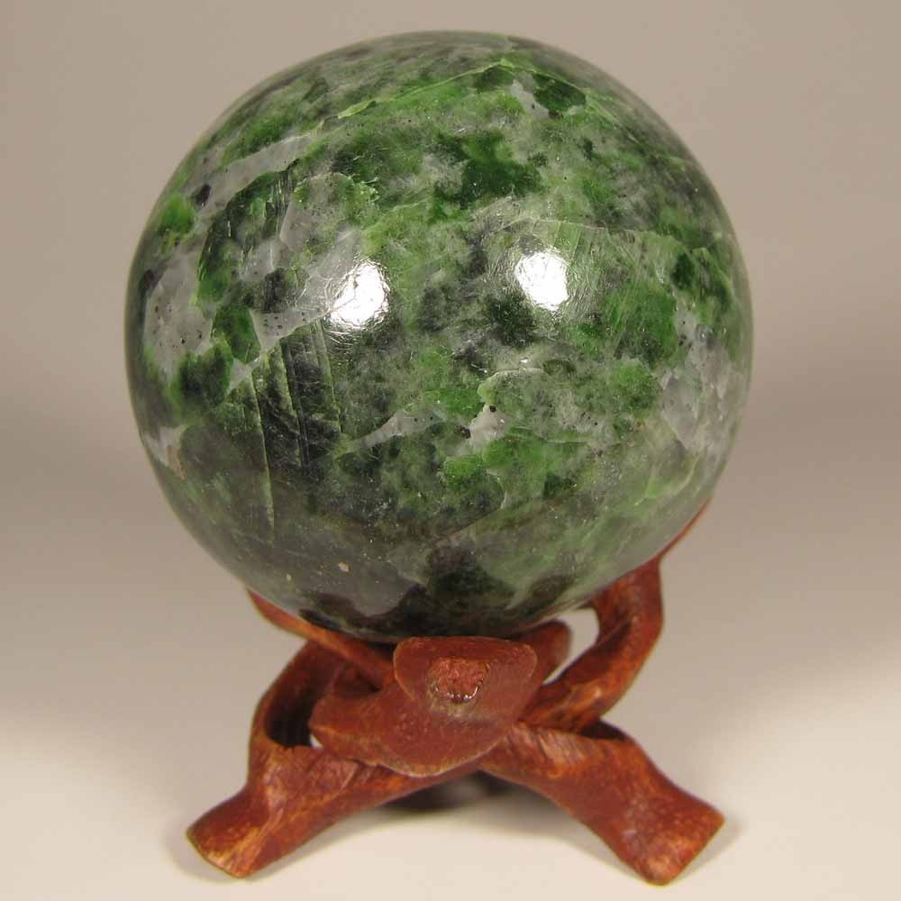 2″ Rare Green CHROME DIOPSIDE Gemstone Sphere w/ Stand – Siberia, Russia – 52mm