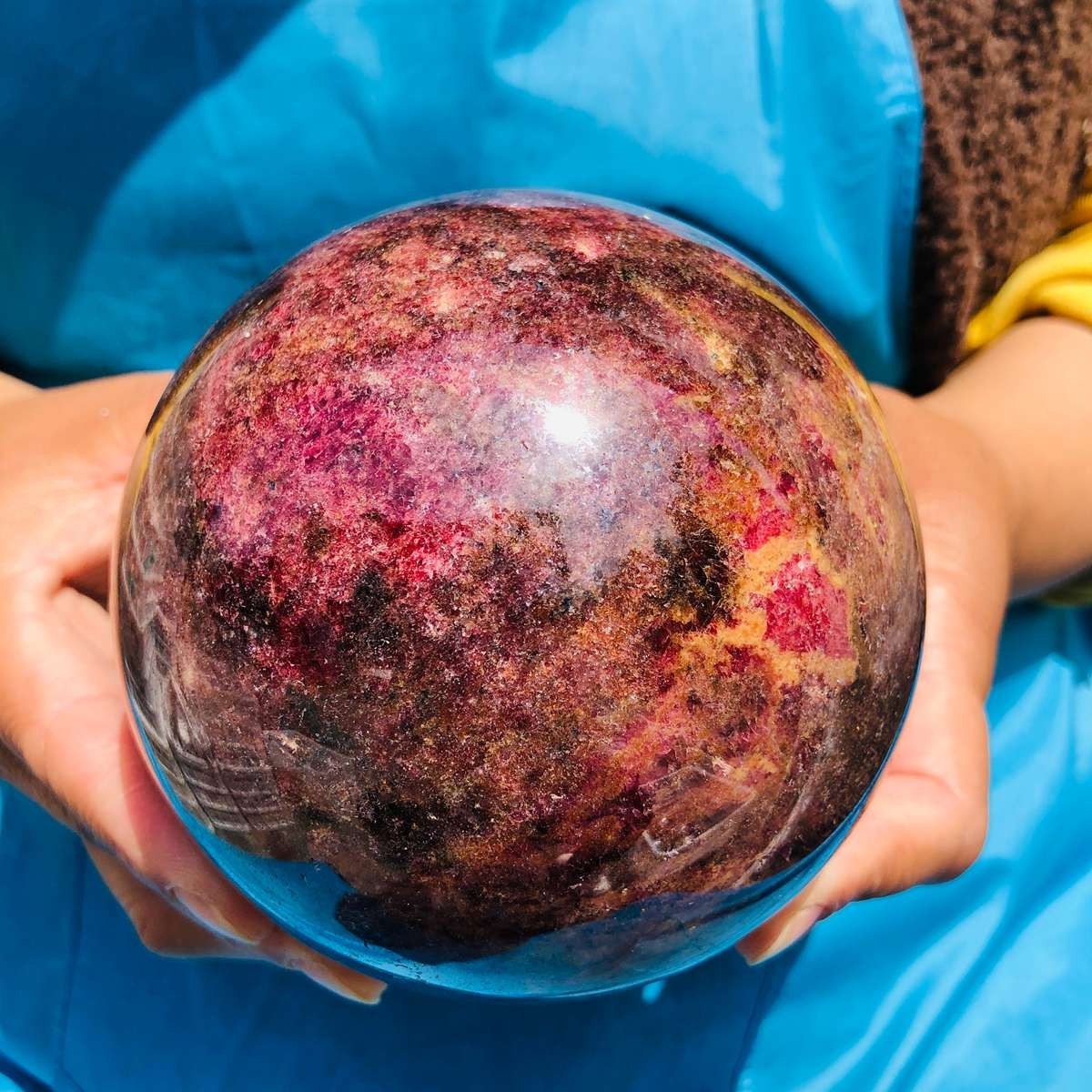 5.47LB Natural Rhodonite Crystal Sphere Pink Black Healing Gem Stone 4794