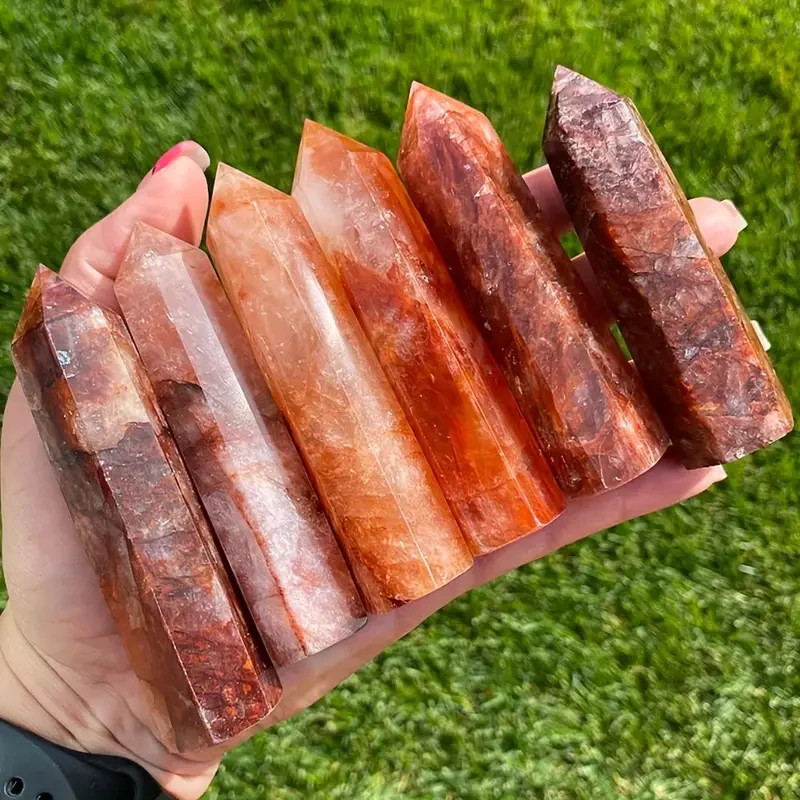 Red Fire Crystal Obelisk Wand Hematoid Quartz Tower Healing Crystal Specimens