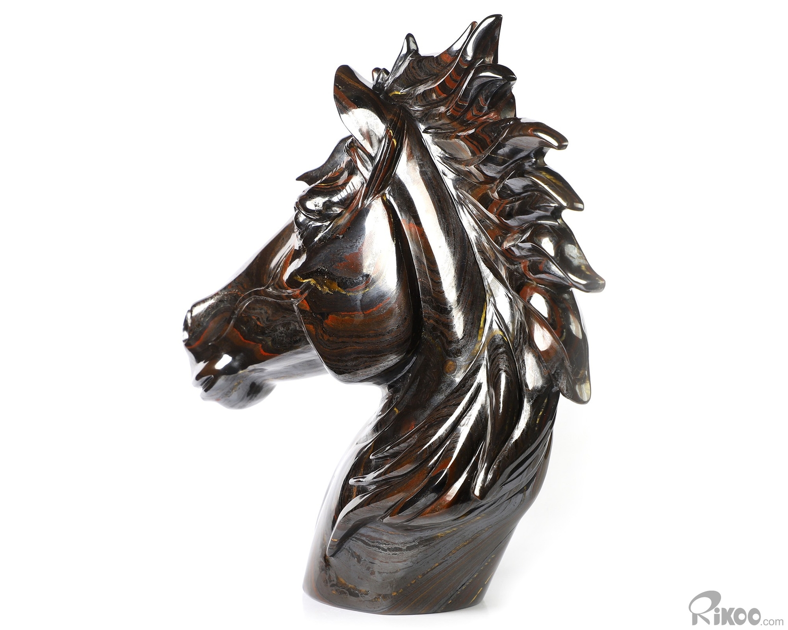 8.0″ Colorful Tiger Iron Eye Hand Carved Crystal Horse Sculpture, Healing