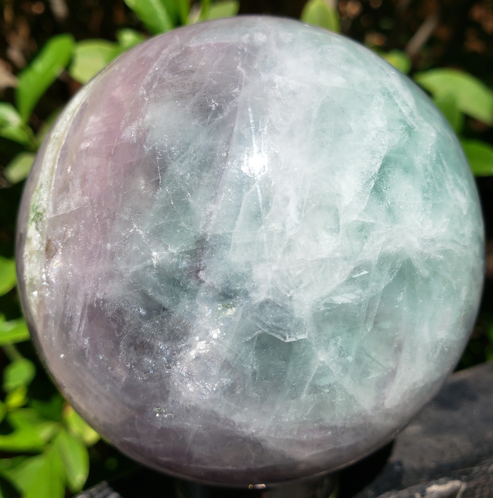 3″ Green Purple Fluorite Quartz Crystal Sphere Ball Orb Rainbow UV, 746g