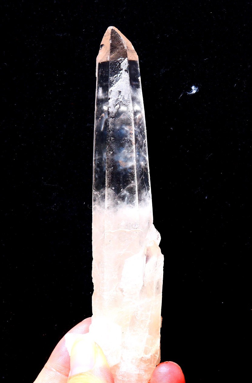 Natural transparent “blue needle pyramid” crystal iron ore mineral specimen