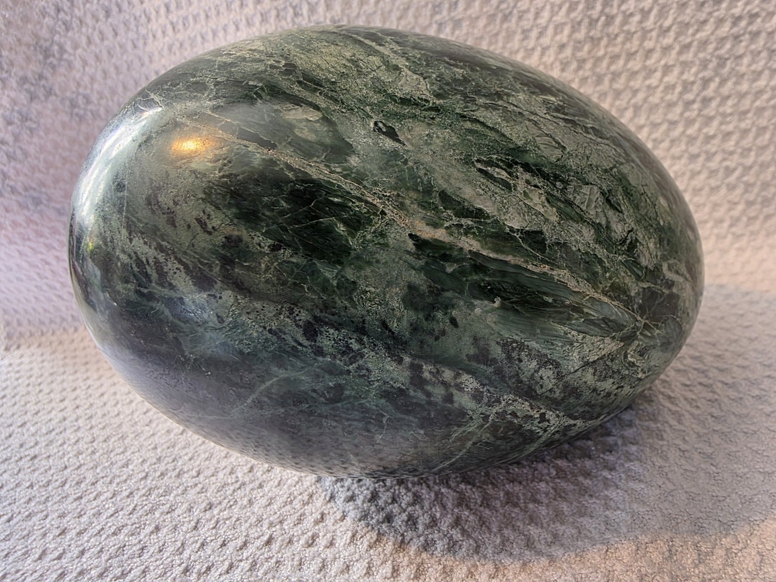 Large Late 20th Century Stone Egg w/ Brass Stand, Heavy Unique Paperweight