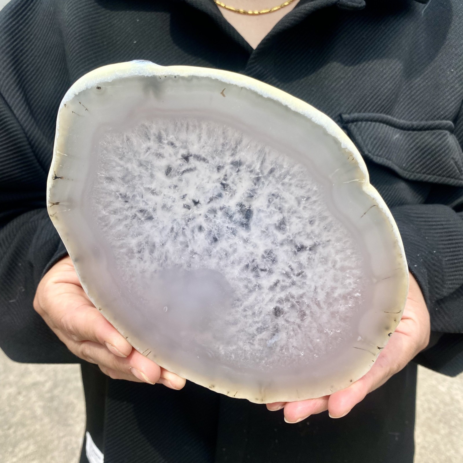1.4LB Natural Agate Striped Crystal Quartz, Hand-cut Mineral Specimen Healing