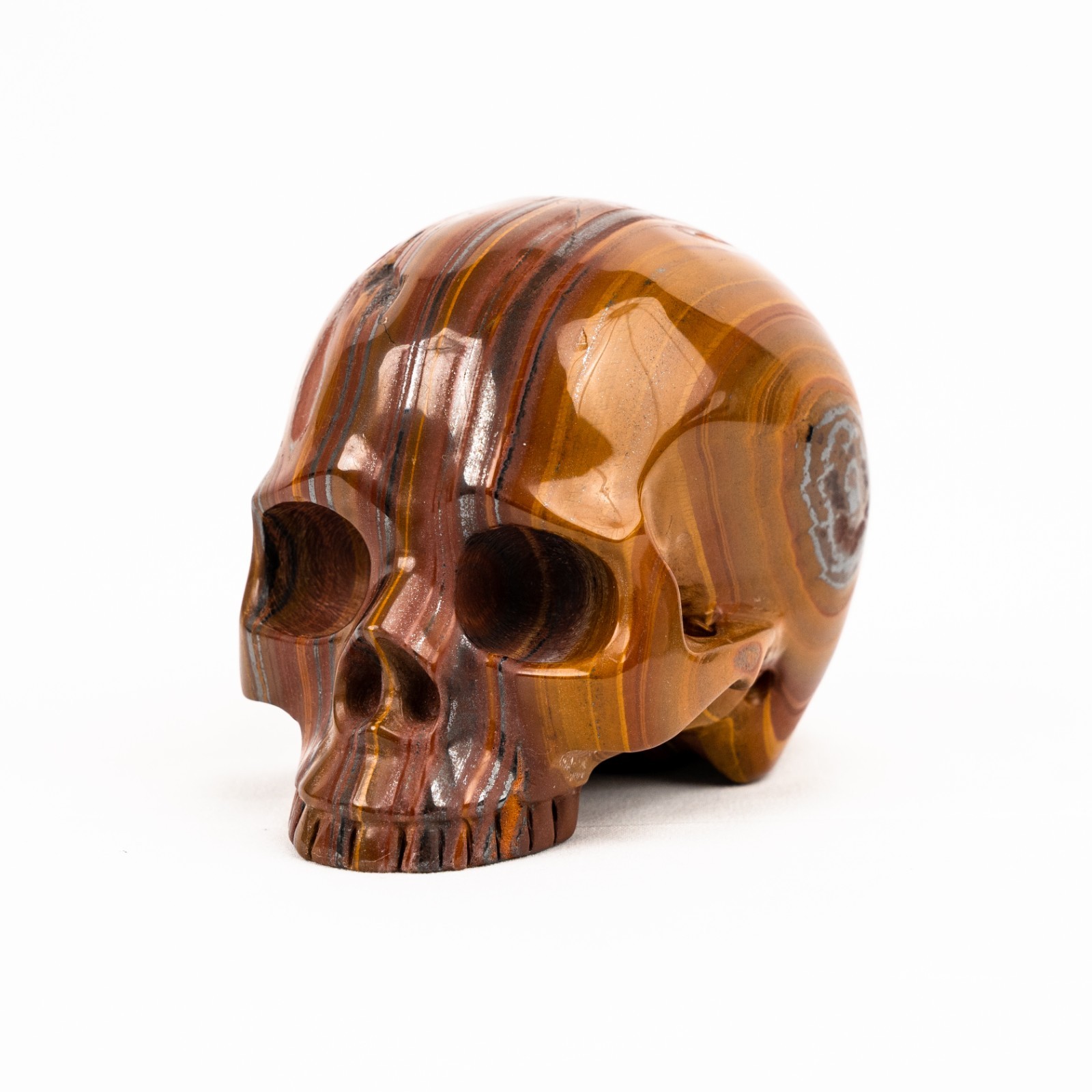 Red Iron Tigers Eye Skull – Hand Carved 4.25″ Jawless Crystal Skull