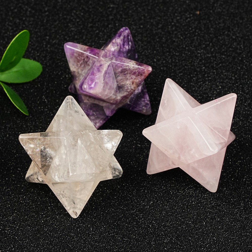 Natural Crystal Merkaba Star Sacred Geometry Flower Of Life Home Decor Ornament