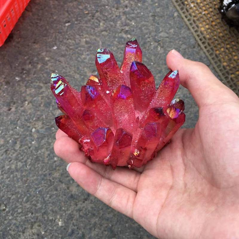 100g Natural Quartz Crystal Cluster Angel Aura Red Titanium Gemstone Healing US