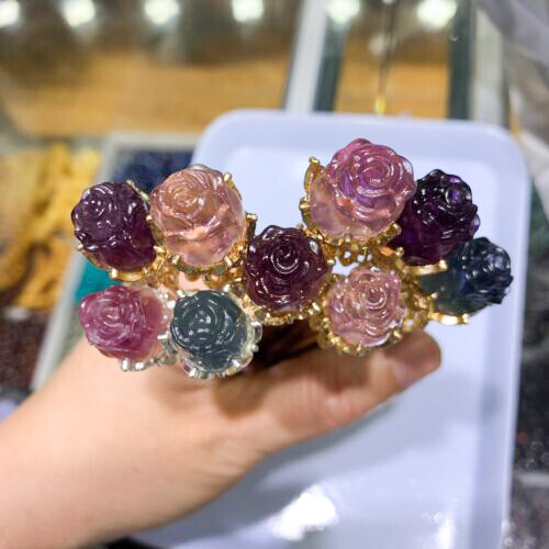 5pc Natural Fluorite Quartz Carving Rose Flower Skull crystal Reiki healing Gift