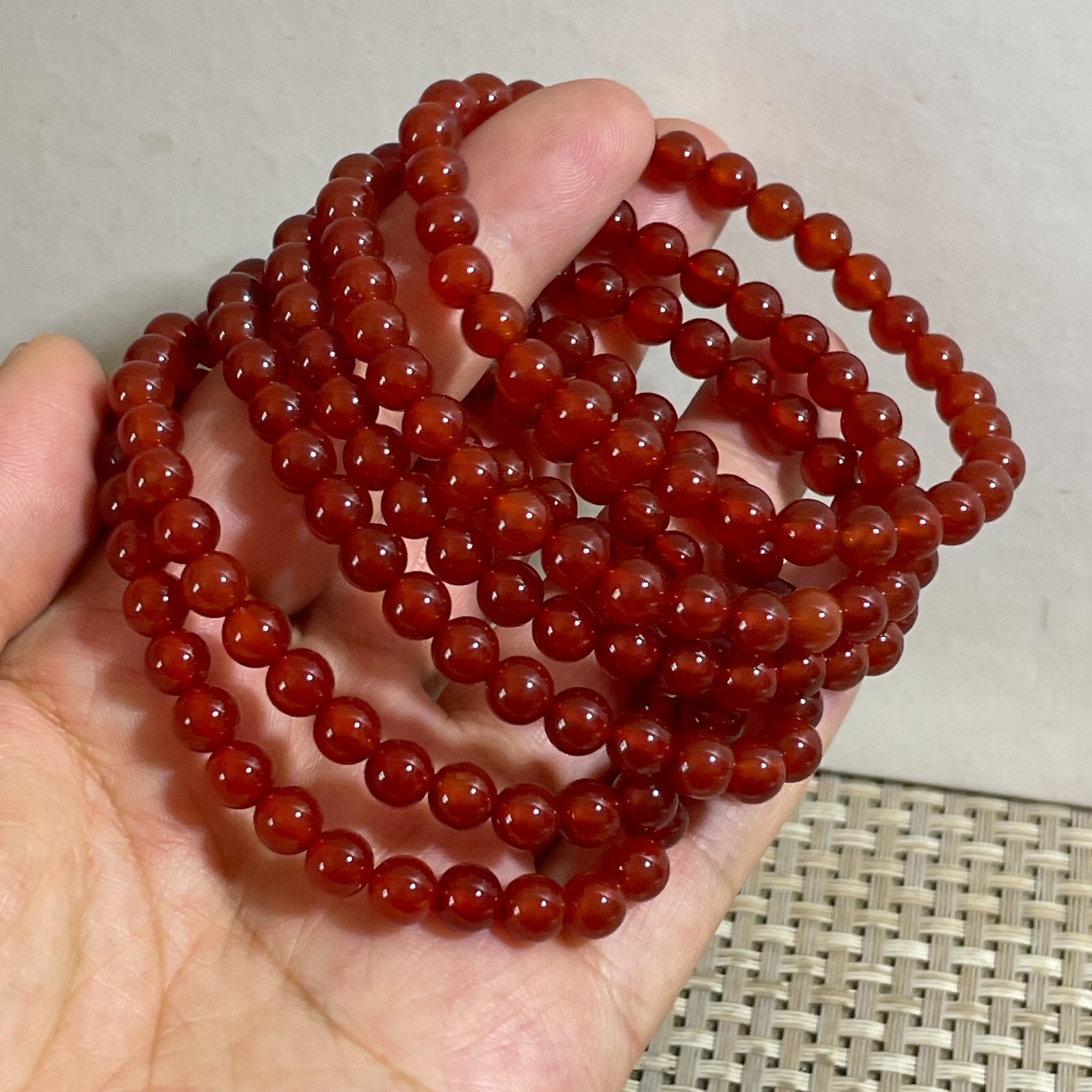 Wholesale 1 Pcs red agate stone ball beads 6mm 7.5”crystal Stretch Bracelet
