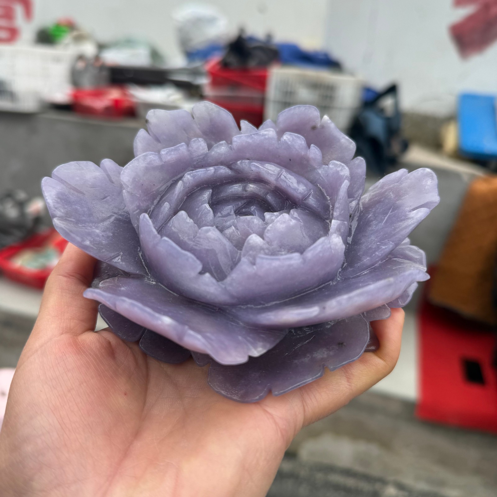 1LB Natural Purple Cloud Mother Quartz Carved Flower Crystal Reiki Healing 1pc
