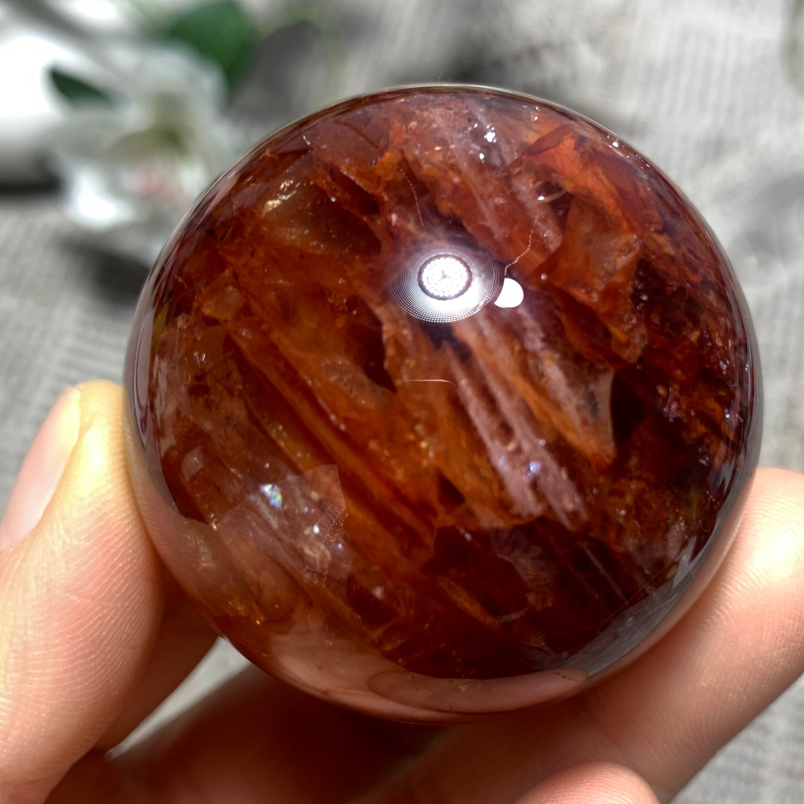 153G Natural Red Gum Flower Ball Crystal Sphere Specimen Energy Healing Reiki