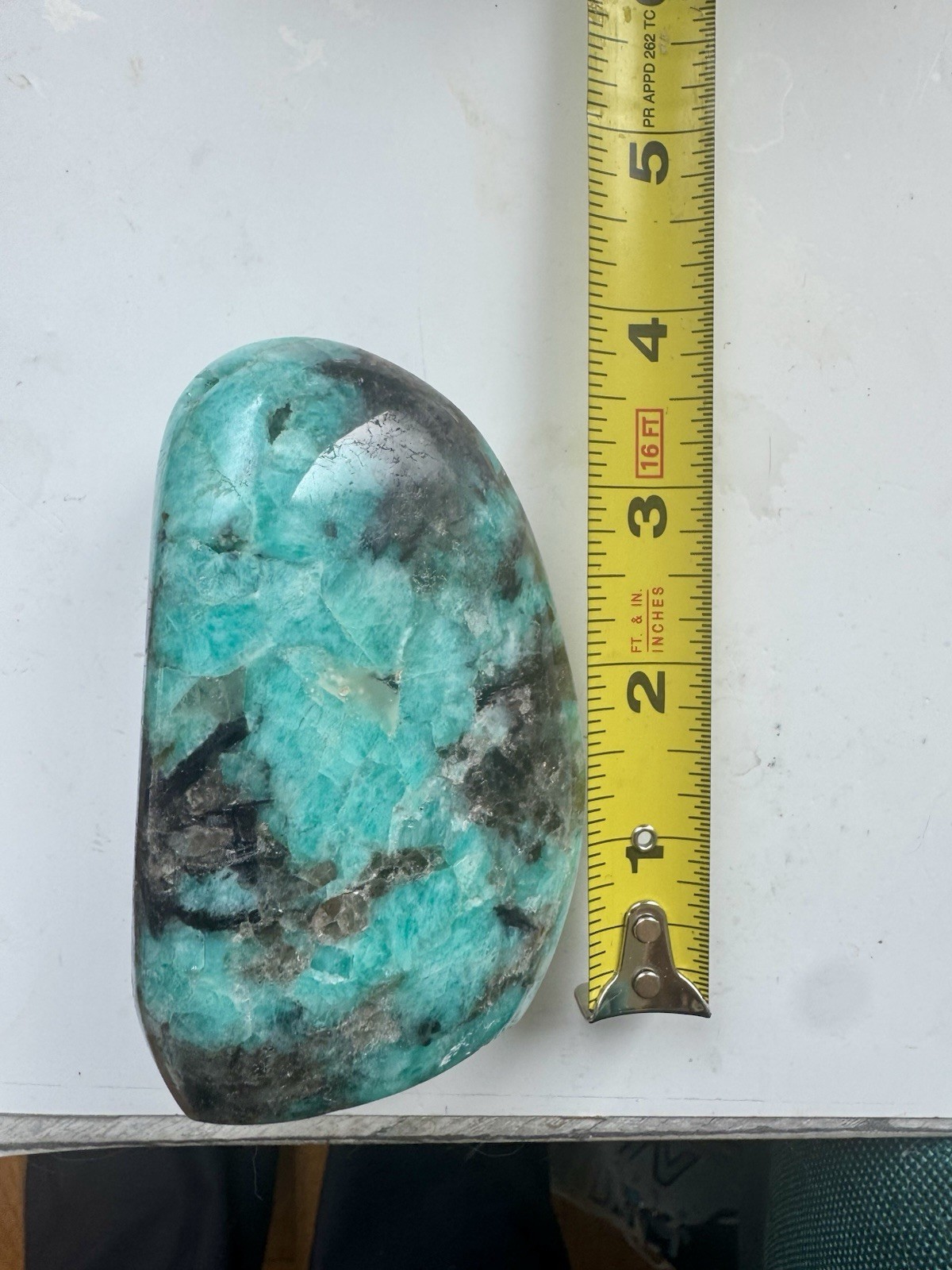 Vibrant Polished amazonite With Smoky Quartz Freeform.