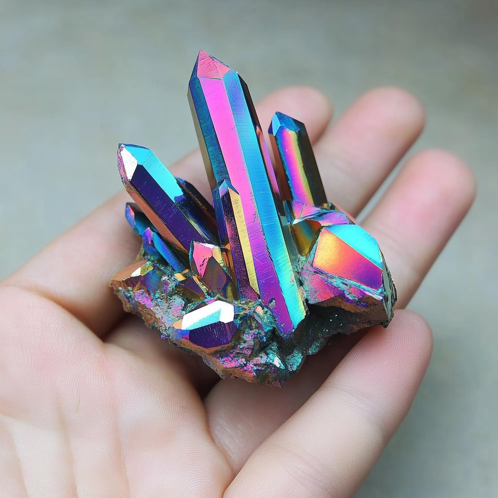 Titanium Rainbow Cluster Quartz VUG Cluster Crystal Raw Rock Crystal Home Decor