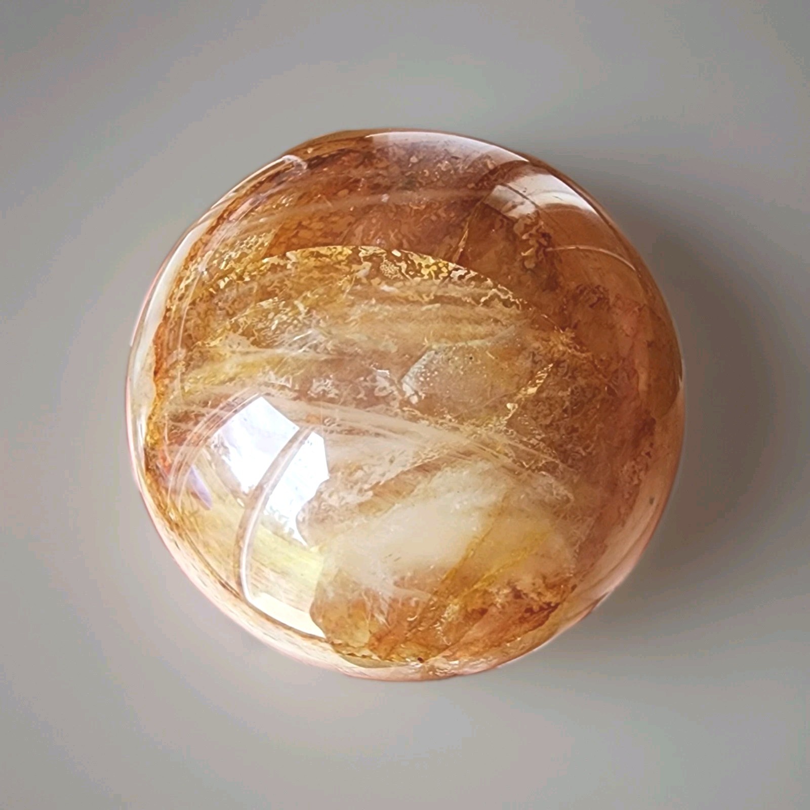 Natural Polished Yellow Fire Quartz 2.5″ Sphere with Light Stand – USA