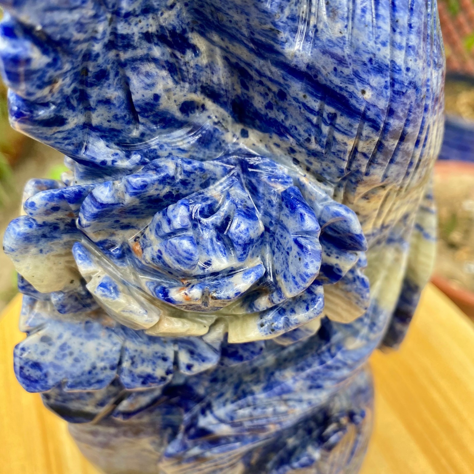 7.05LB Natural Blue Vein Stone Phoenix Carving, Home Decoration
