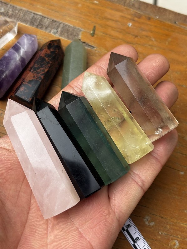 Set of 7 Chakra Healing Crystal Wands Point Faceted Prism Bars for Reiki Chakra