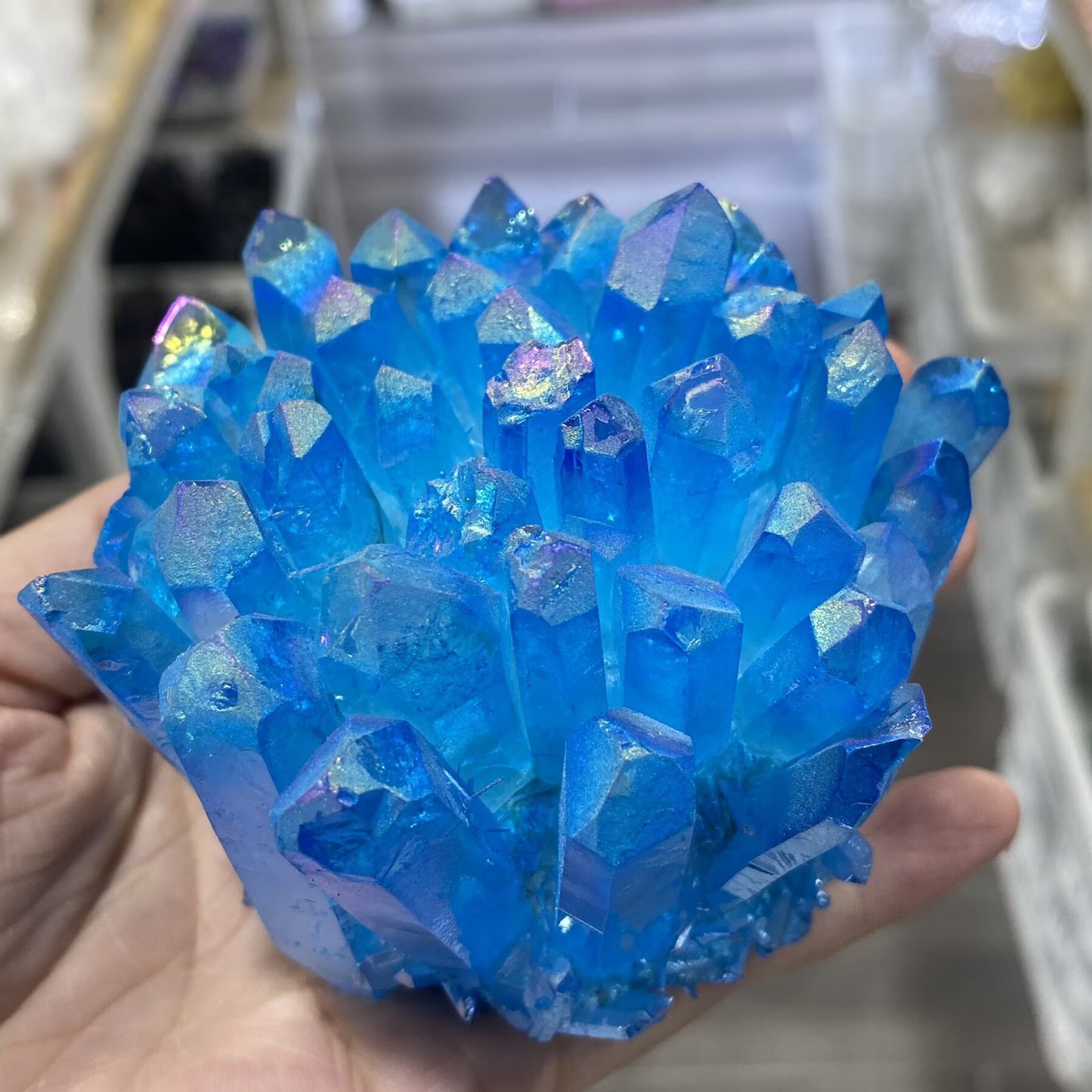 Electroplate blue Quartz Crystal Cluster Mineral Specimen Healing 300g+ 1pc
