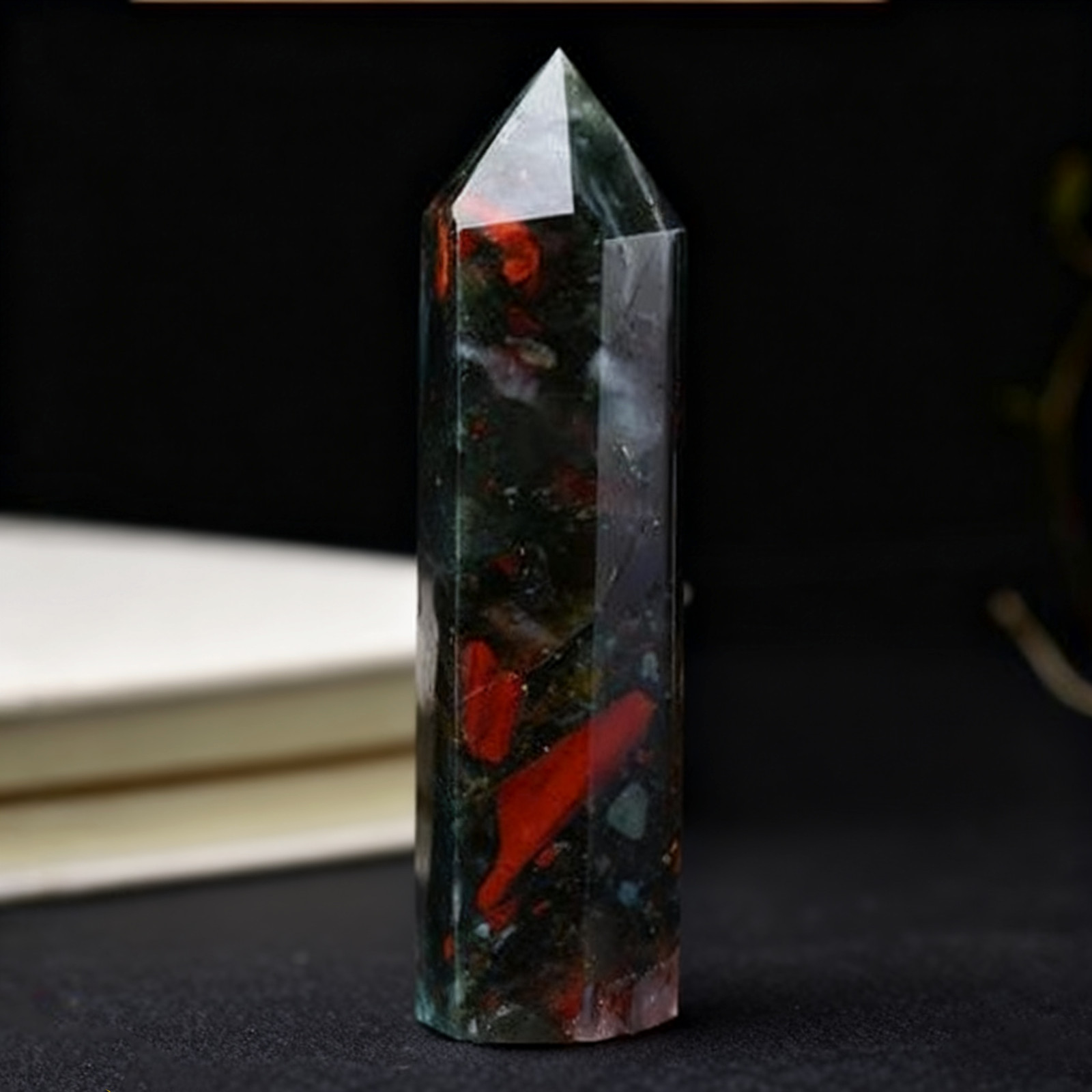 Natural Dragon Blood Stone Crystal Tower Point Obelisk Healing Energy Wand Decor