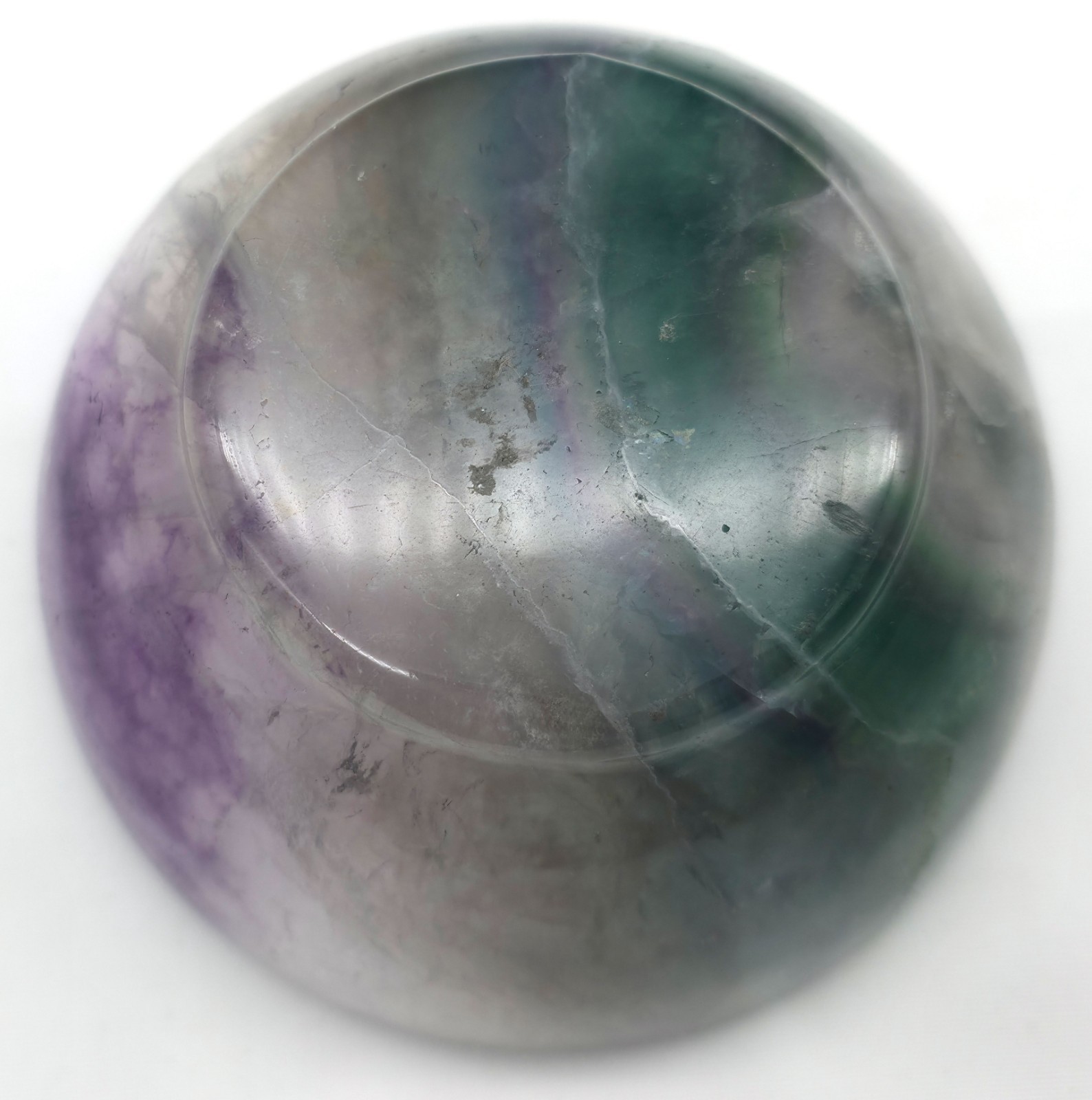 Carved Rainbow Fluorite Bowl Multicolor Crystal Display Specimen