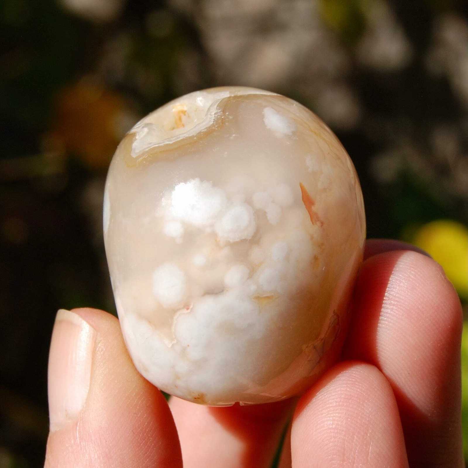 2in Sakura Flower Agate Carved Crystal Skull, Realistic Gemstone Carving