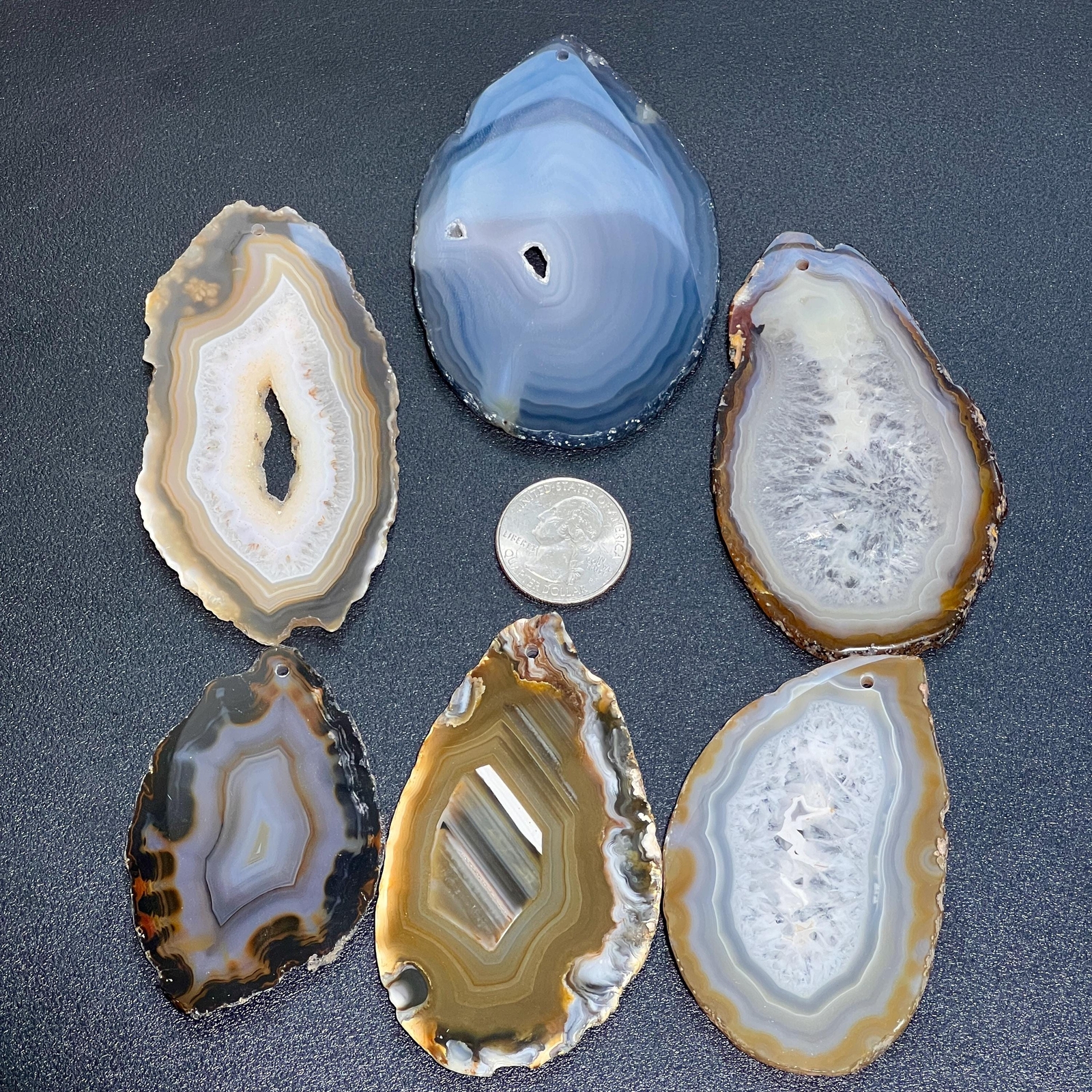 Natural Gray Brown Drilled Agate Slice (2mm Hole)(Non-Plated Edges) Gemstone
