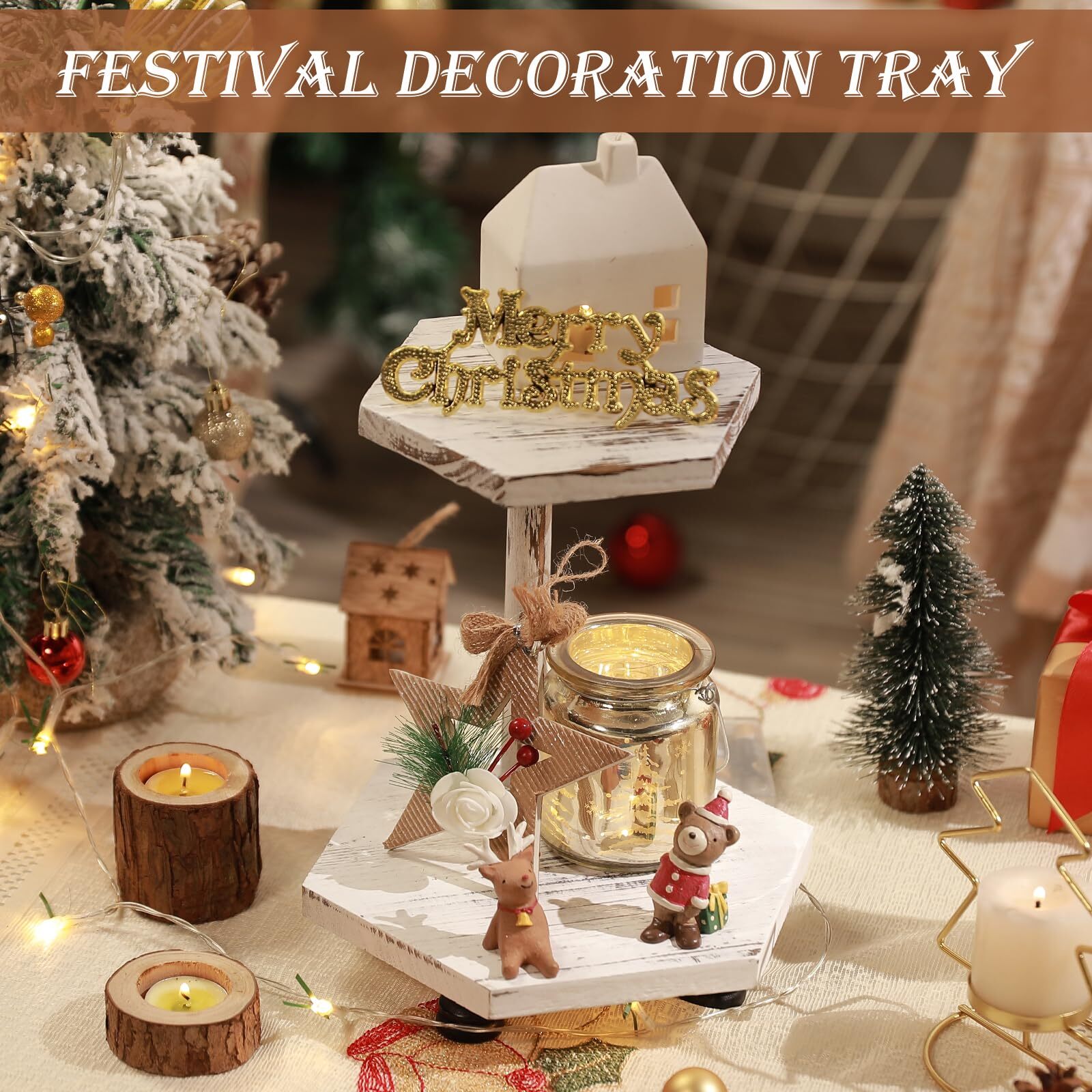 Hexagonal Wood Riser For Display 2pack Wood Farmhouse Riser For Kitchen Bathroom