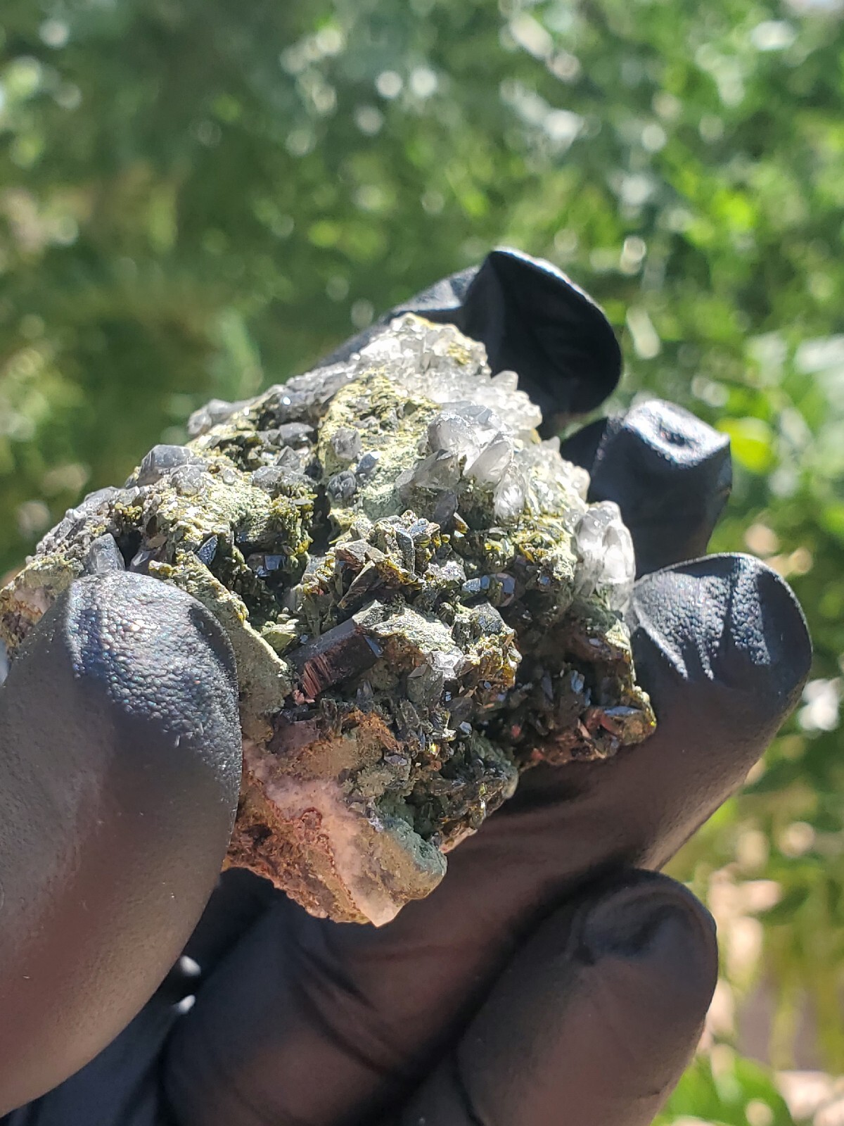 64gNatural Epidote, Super Sparkly Green Epidote with Quartz Specimen, Epidote