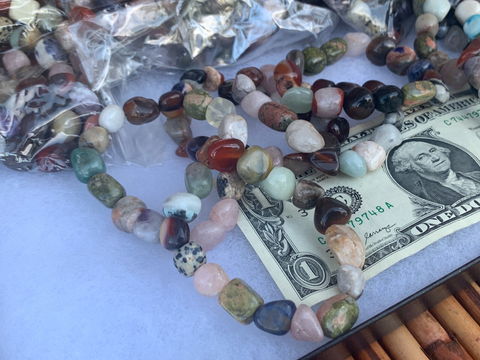 Wholesale Lot of 50 Unique Tumbled Stone Bracelets – Perfect for Gifting!