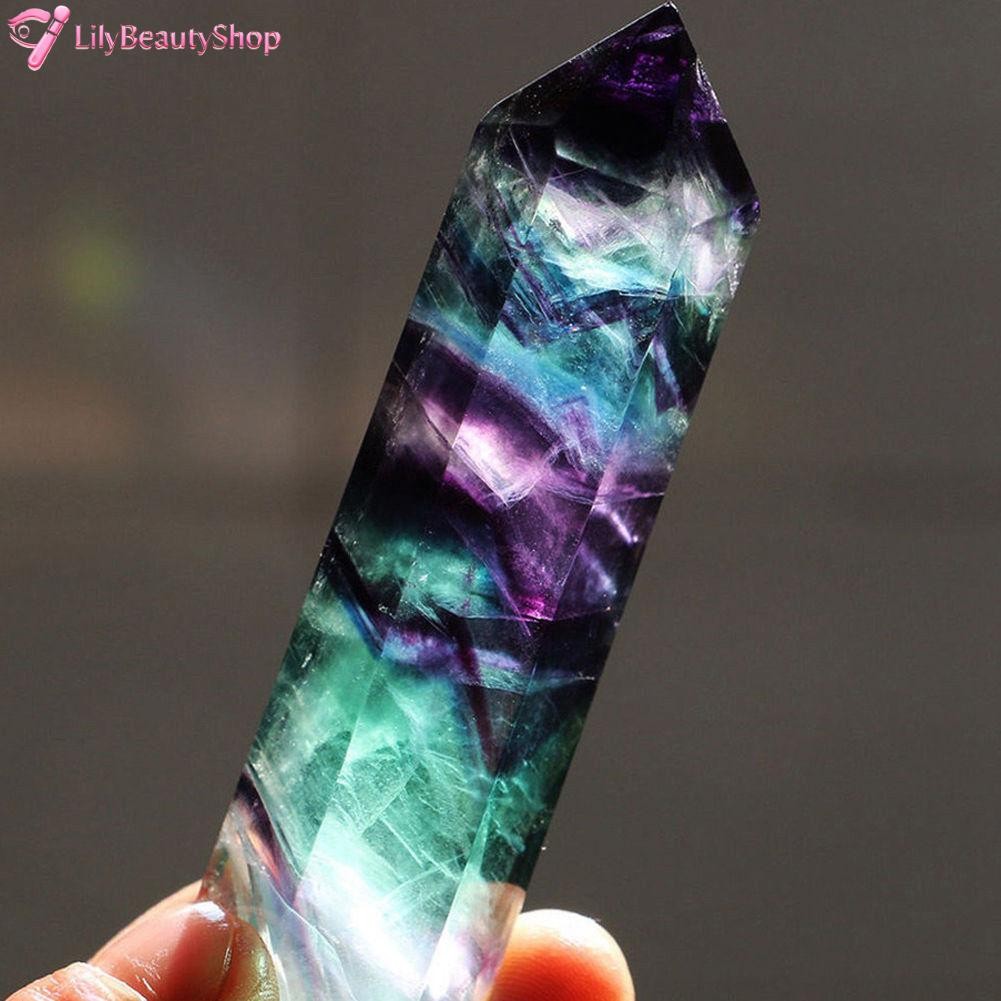 Colorful Natural Fluorite Quartz Crystal Wand Point Healing Stone Gifts