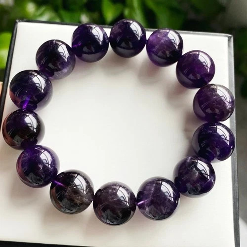 15mm Natural Rare Purple Amethyst Crystal Round Beads Bracelet 2098