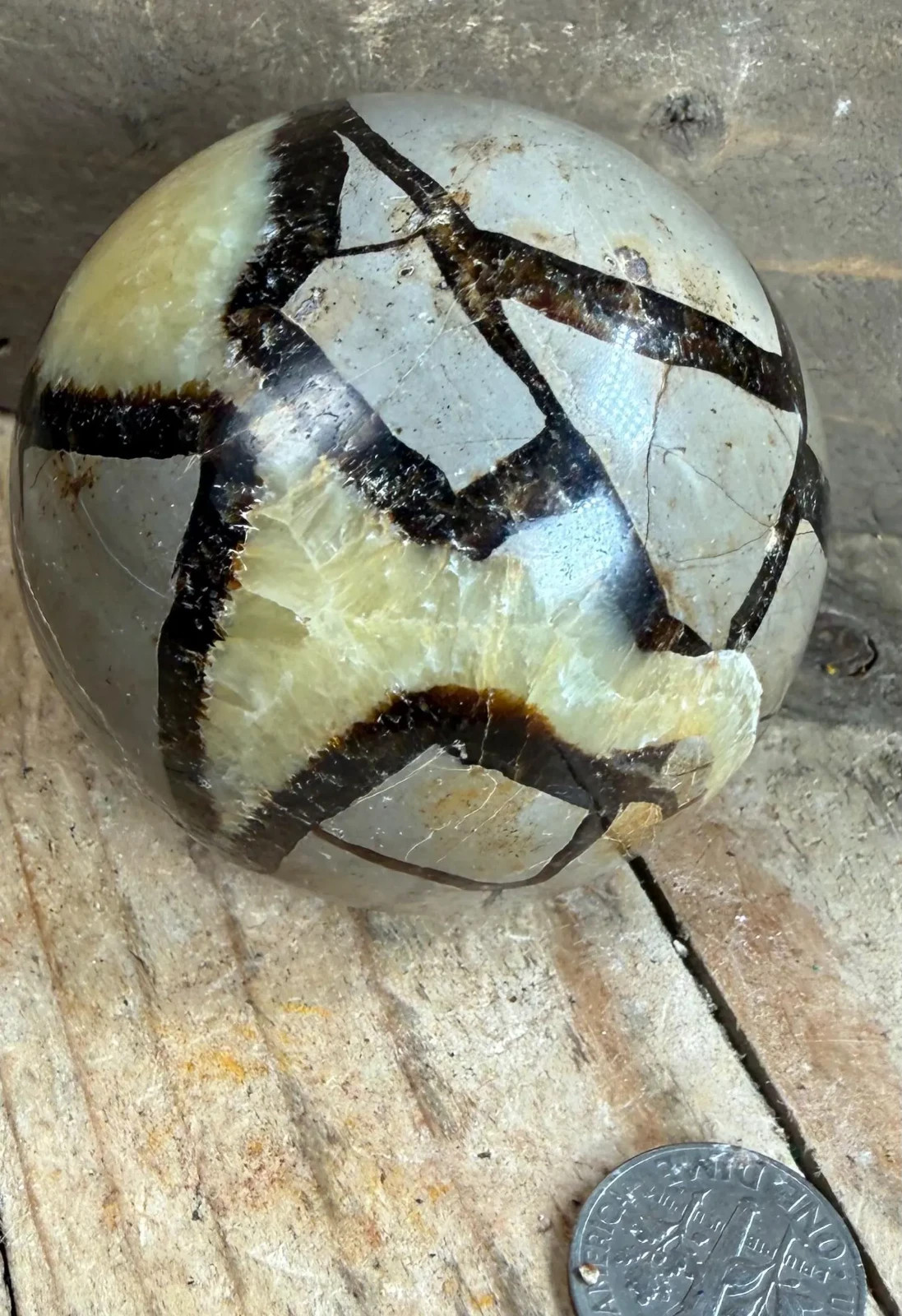 53mm Handcrafted Polished Natural Septarian Sphere with Unique Patterns