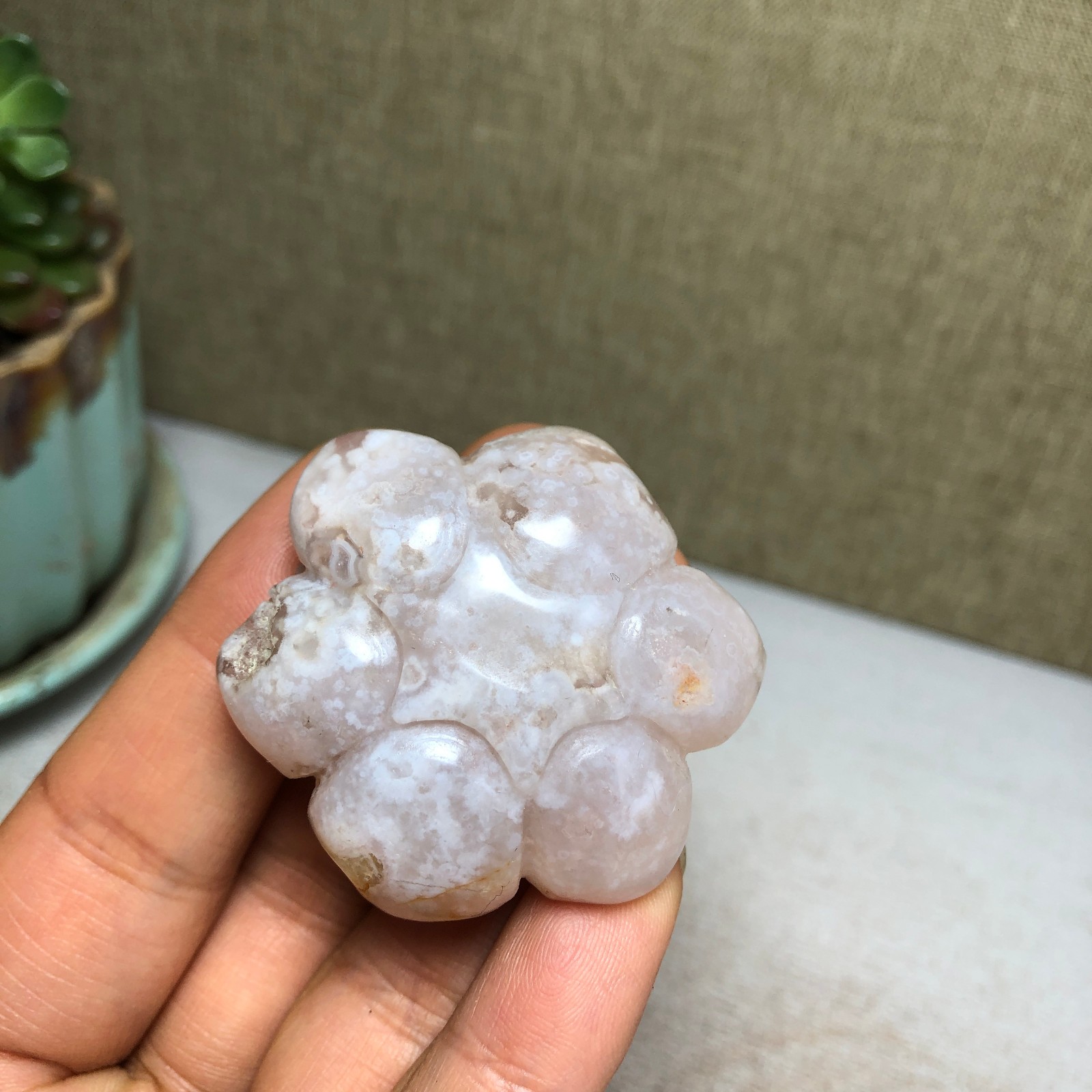 44mm Natural cherry blossom agate Hand carved flower Crystal specimens 38g A4456
