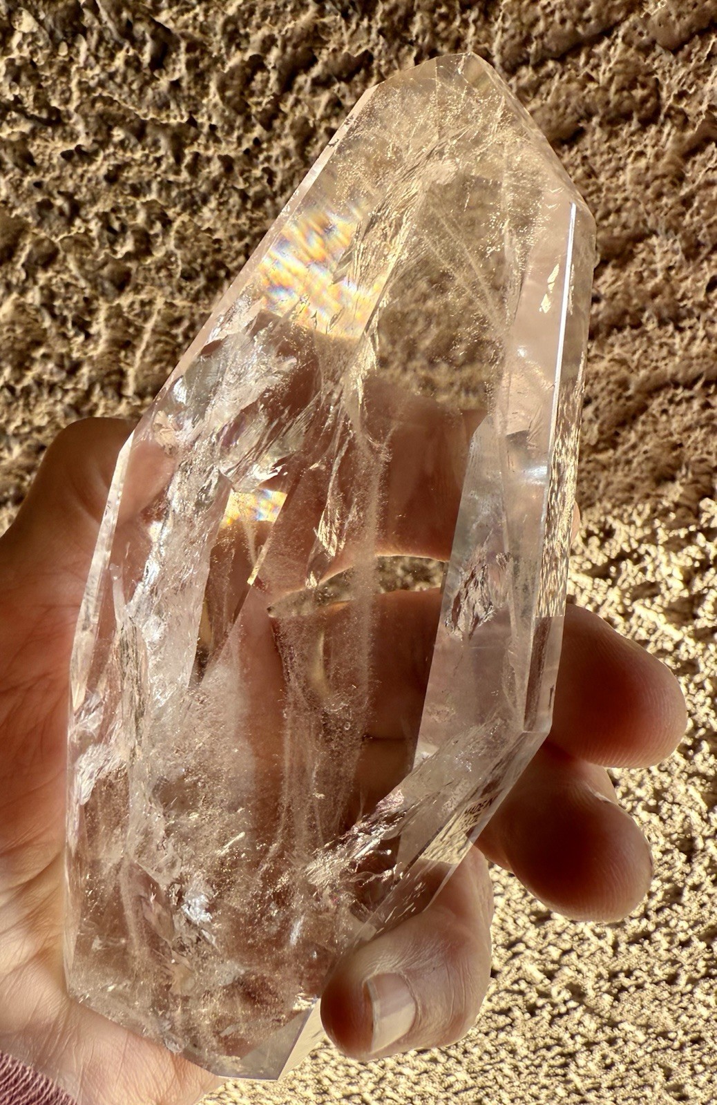 HIGHEST QUALITY CLEAR Quartz Crystal Geometric Freeform 472gr my bEST w/Stand
