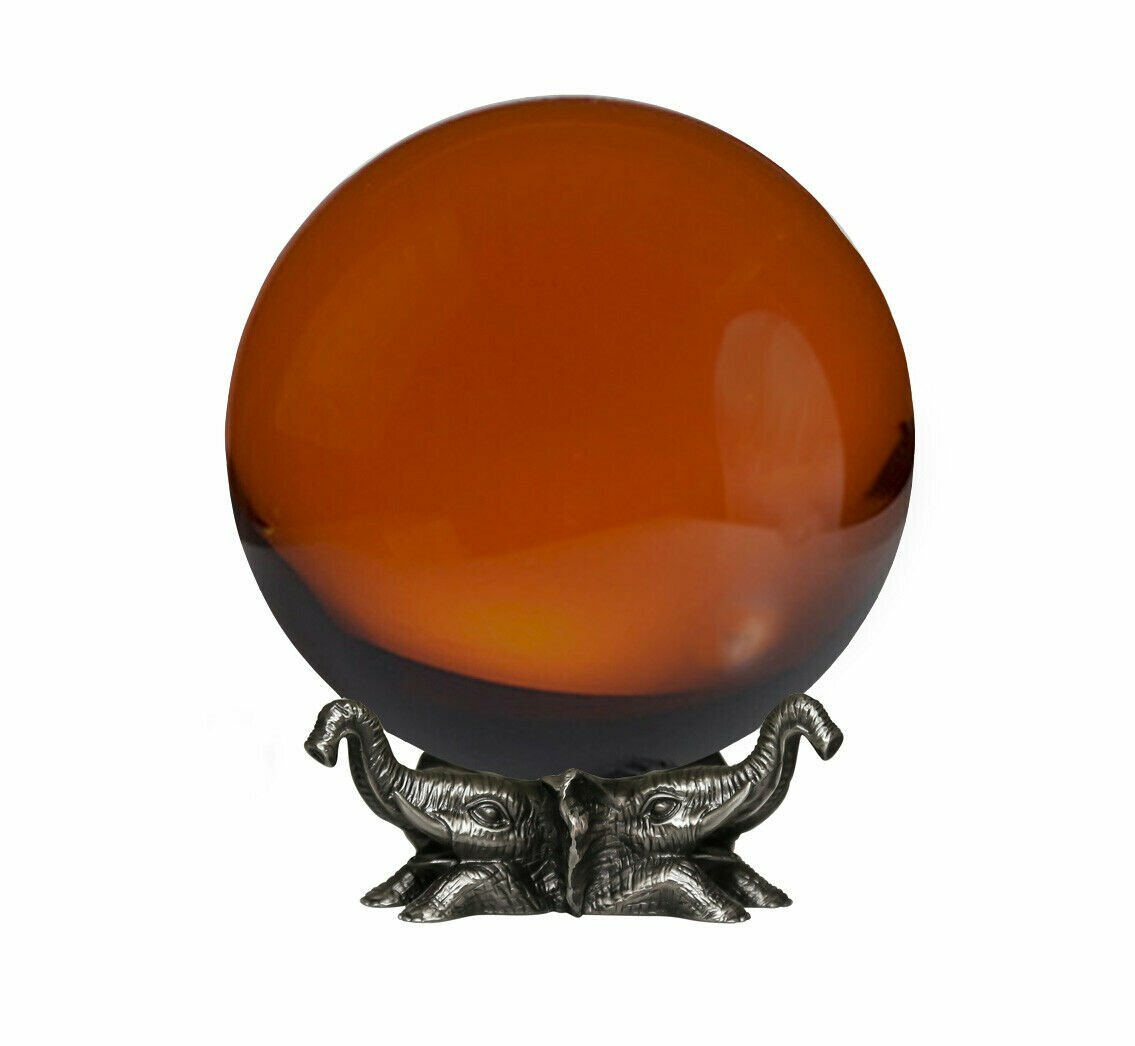 8in Crystal Ball Sphere for Feng Shui, Meditation, Decor, with Elephant Stand.