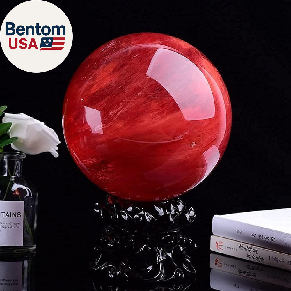 Red Obsidian Ball with Stand, 4 Inch Natural Red Crystal Ruby Ball Sphere Meltin