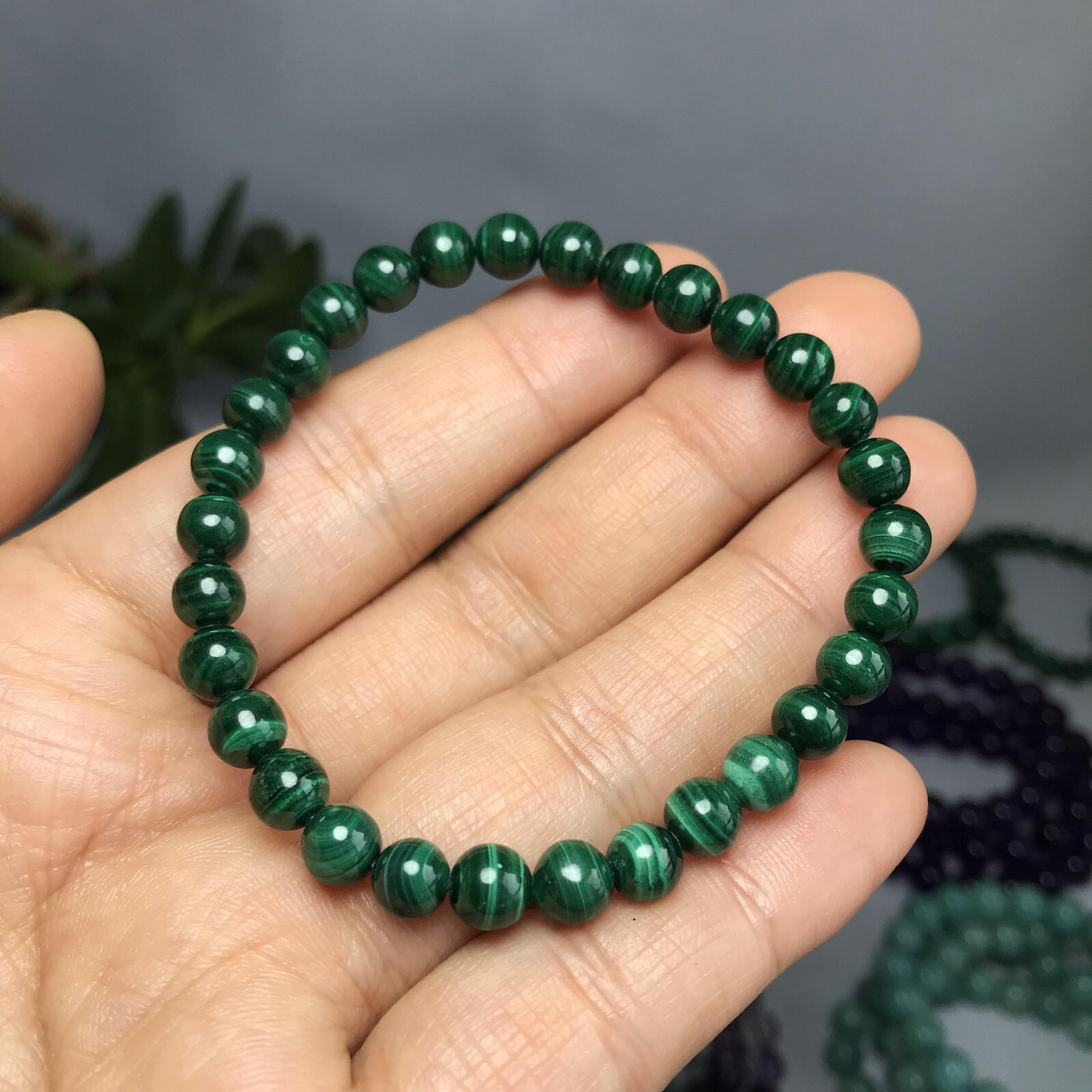 Natural malachite Polish stone bracelets Crystal ball sphere Specimen 6mm 13.8g