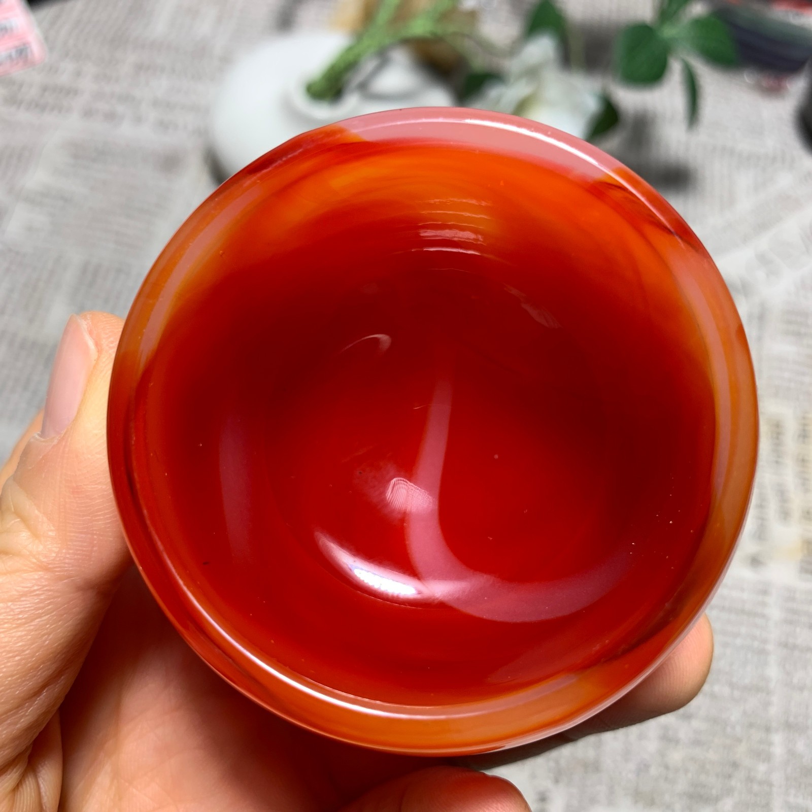 167g Red Agate Bowl Carving Carnelian Cup Glass Cup Reiki Manual Crystal Collect