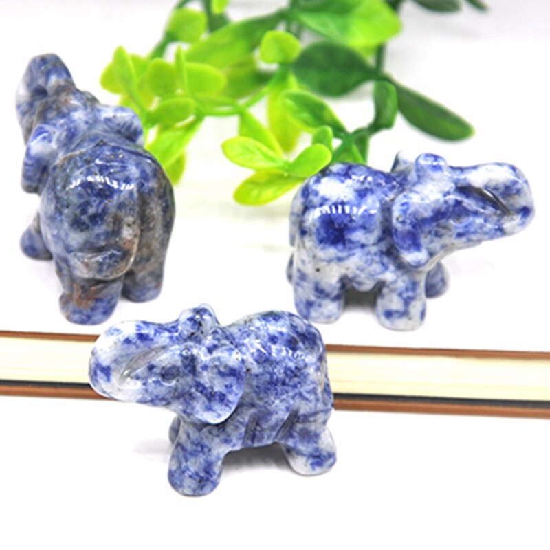 Natural Blue Sodalite Quartz Crystal Carved Baby Elephant Healing Energy Stone