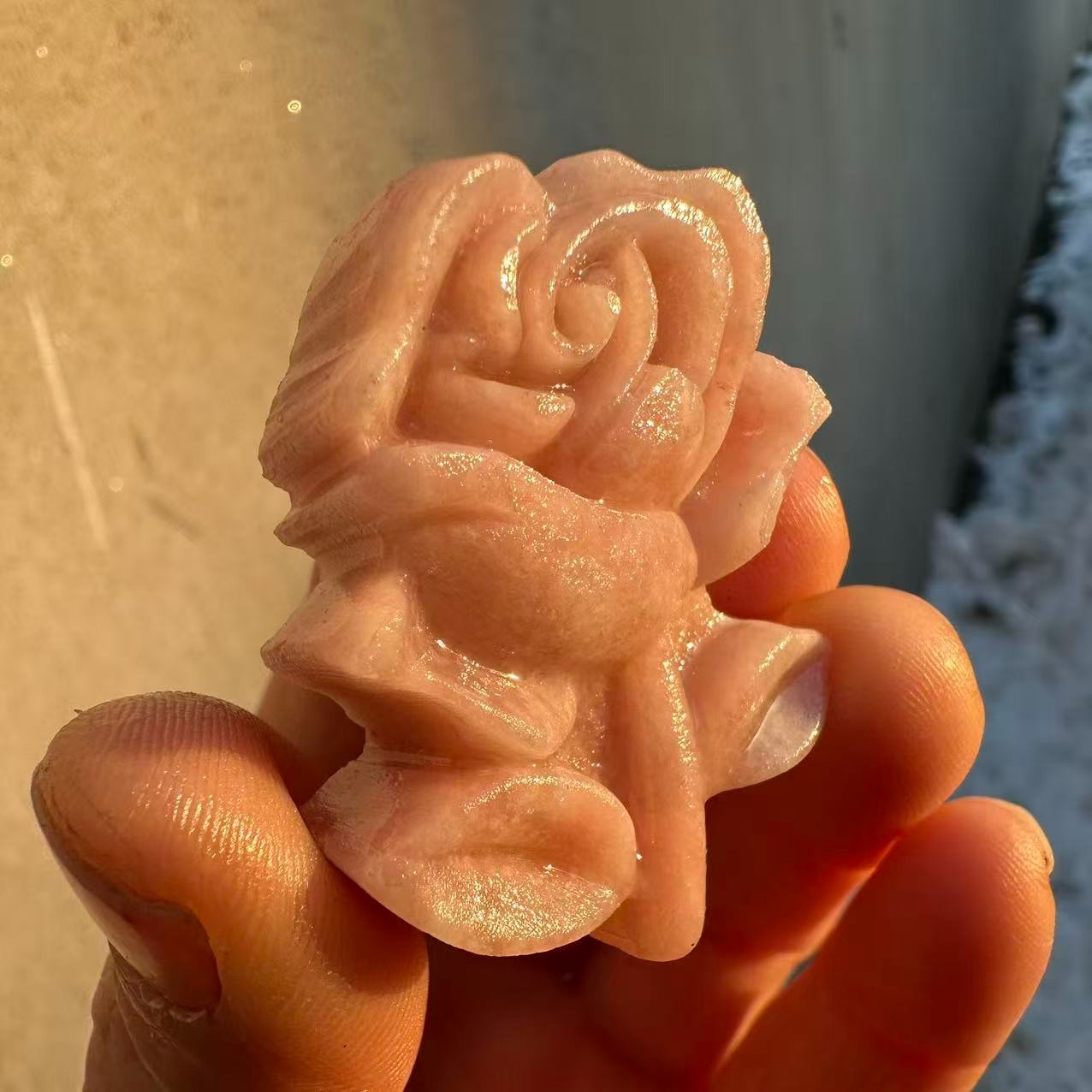 1pc Natural Pink opal Quartz hand-Carved flower skull Crystal Reiki healing gift