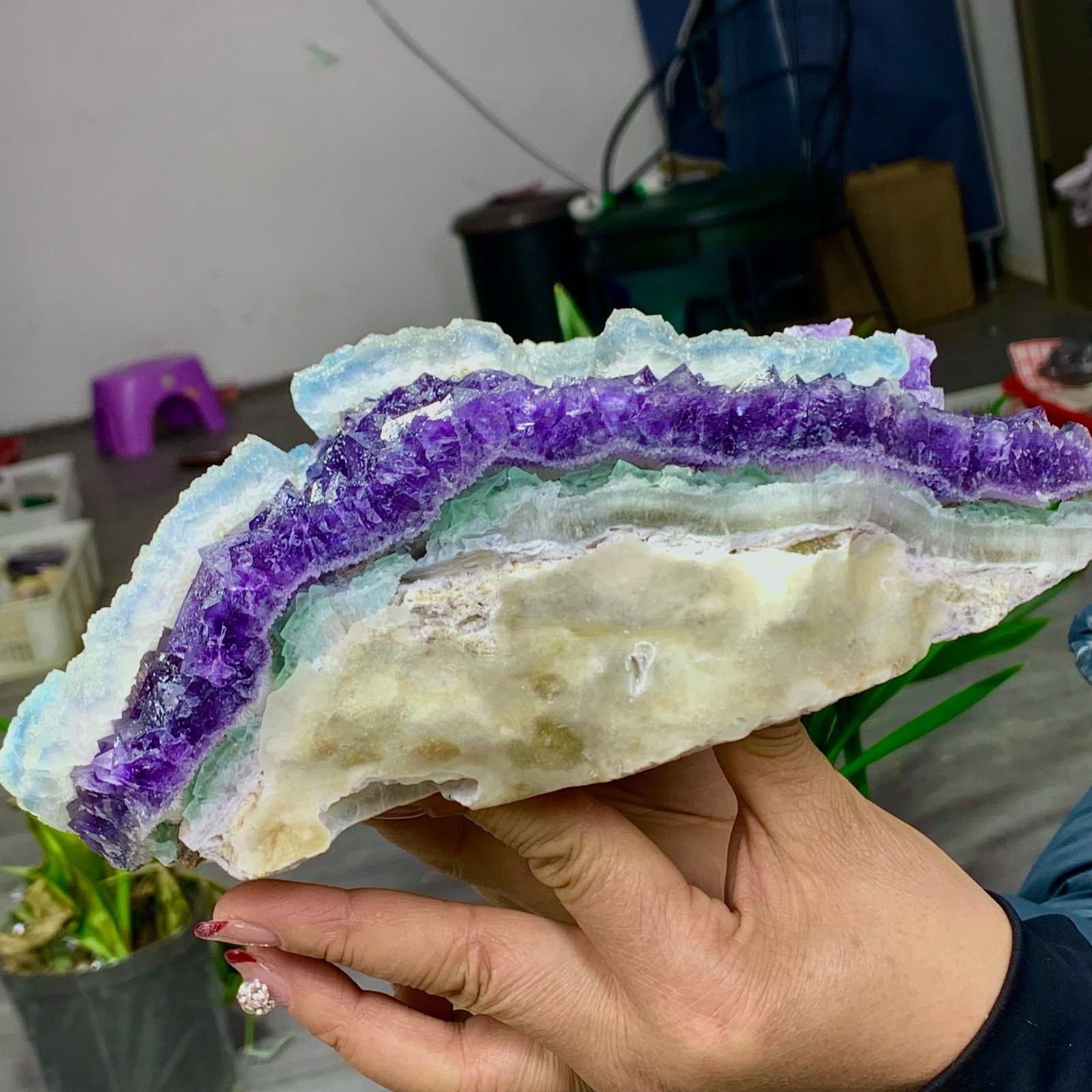 8.6LB Rare Purple Green blue cubic fluorite mineral crystal sample/Zhejiang